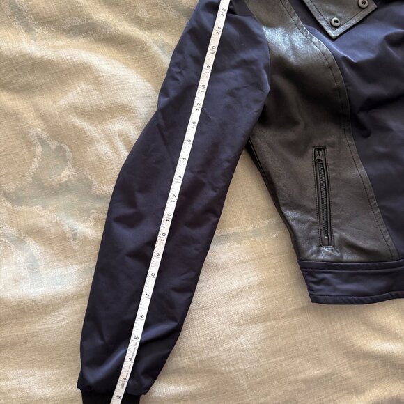 Mackage Bomber Jacket Dark Blue with Black Leather Accents - Size Small - Picture 6 of 11